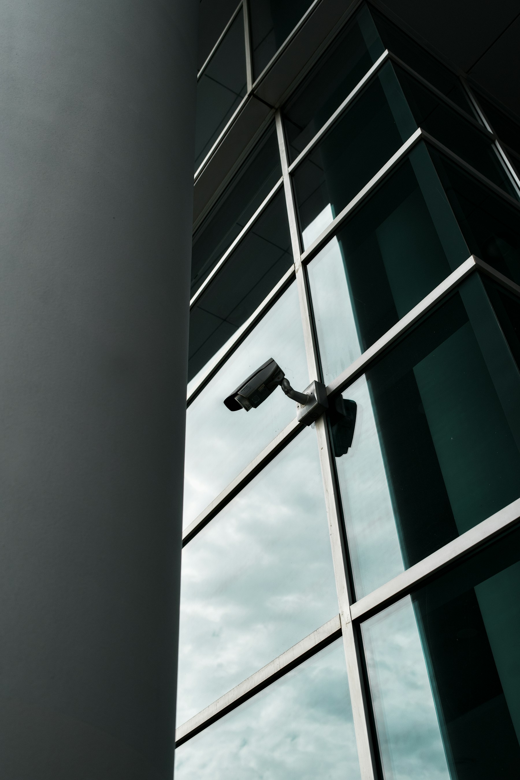 CCTV camera mounted on a modern commercial building
